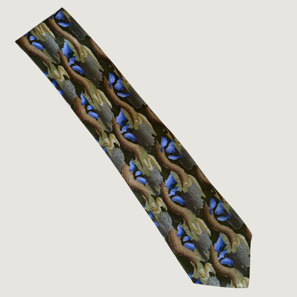J. Garcia Banyan Tree II Silk Tie Green Blue Abstract Botanical Jerry Garcia 58"